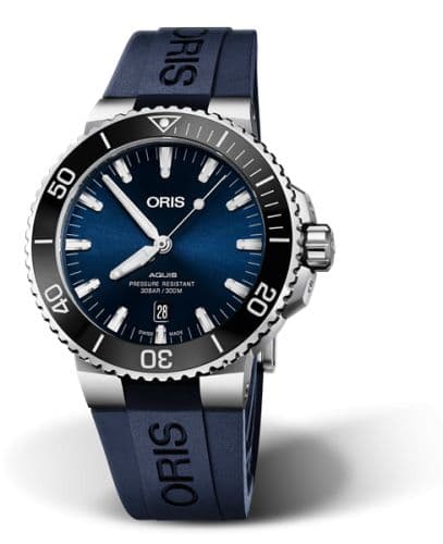 Aquis Date 43 Stainless Steel / Blue / Rubber
