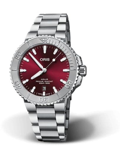 Aquis Date 41.5 Relief Stainless Steel / Cherry / Bracelet