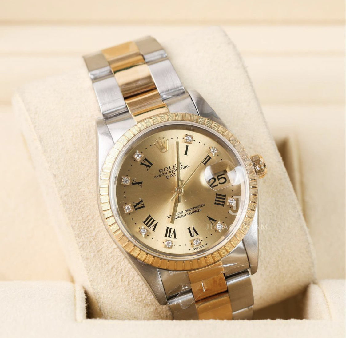 Rolex Oyster Perpetual 34 Two Tone Yellow Gold Champagne Diamond thumb