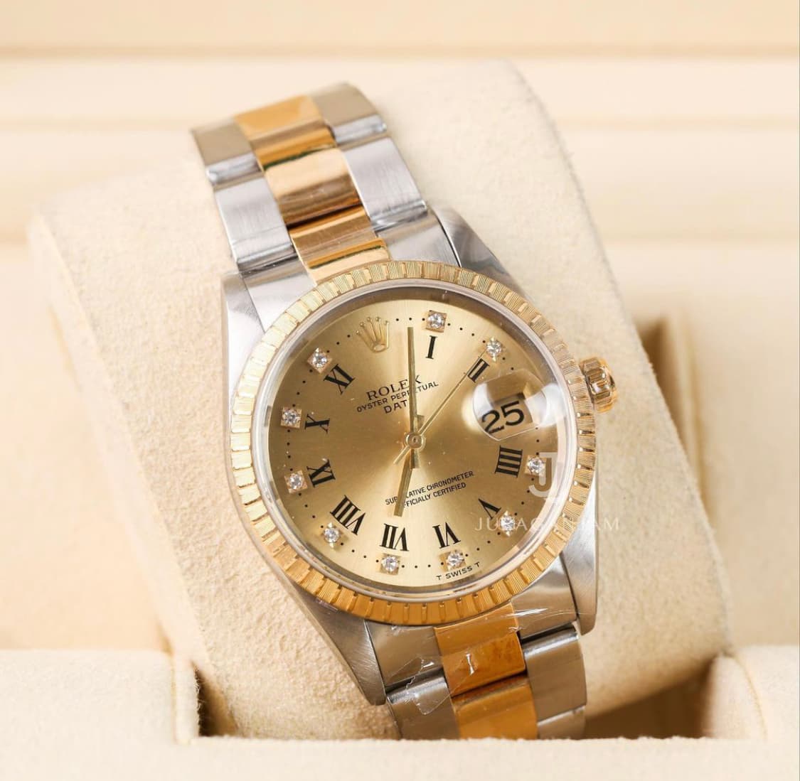 Rolex Oyster Perpetual 34 Two Tone Yellow Gold Champagne Diamond