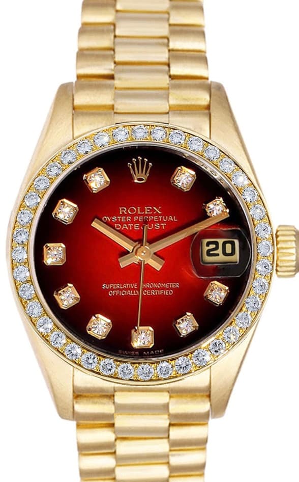 Datejust 26 Full Yellowgold Red Vignette Factory Ruby Diamond Bezel