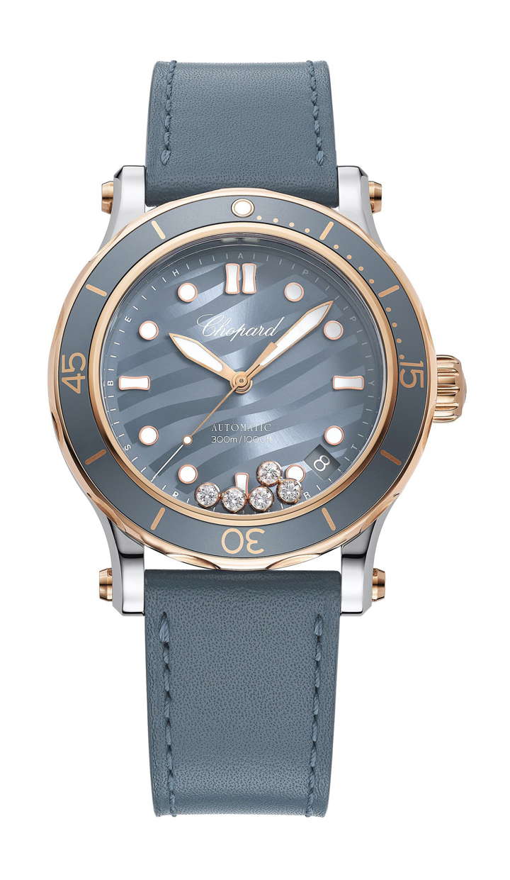 Happy Sport Ocean Ethical 18K Rose Gold & Steel Blue Grey Dial