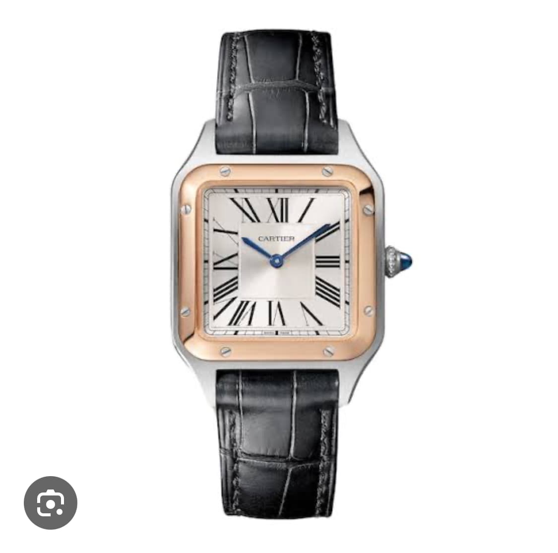 Santos Dumont 38 Silver Steel Rose Gold / Alligator Strap Black