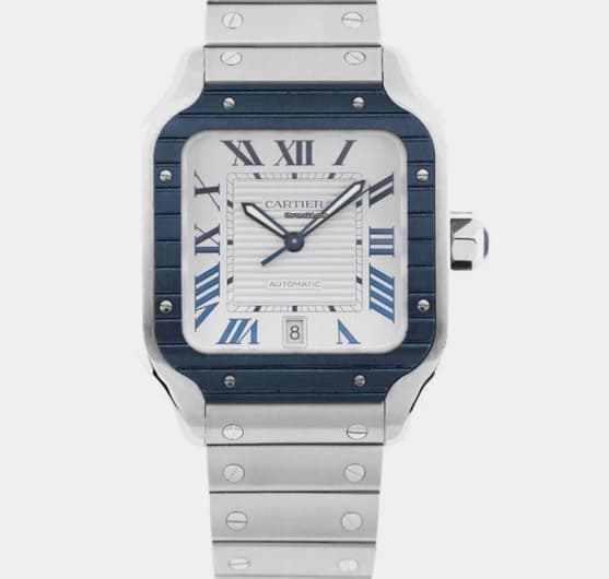 Santos White Blue PVD Large Automatic