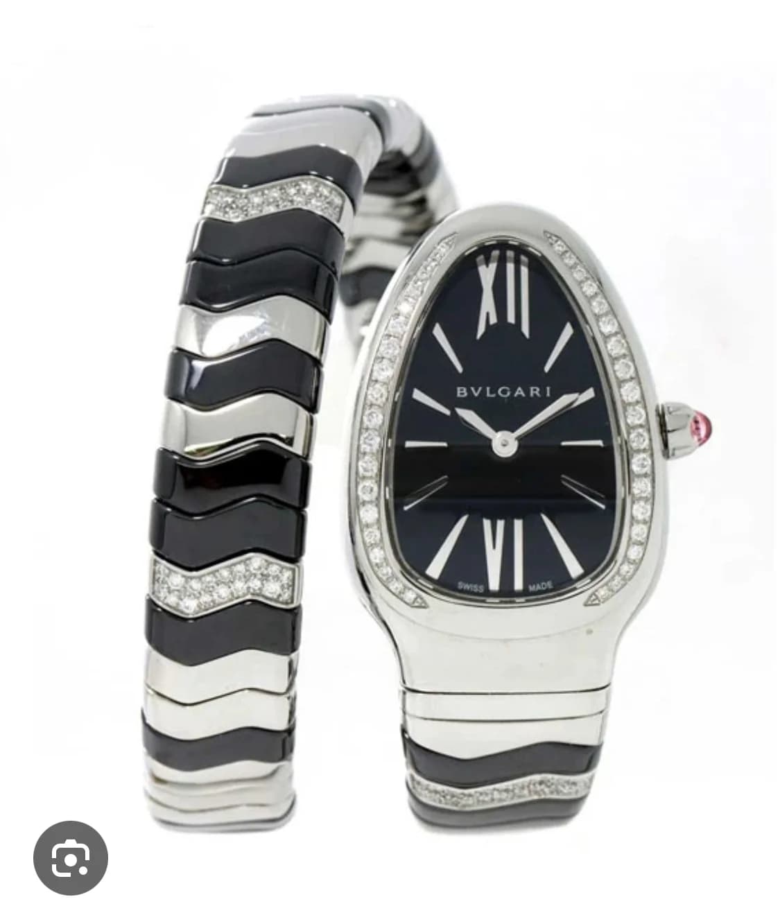 Serpenti 2 Row Stainless Steel / Black Diamond