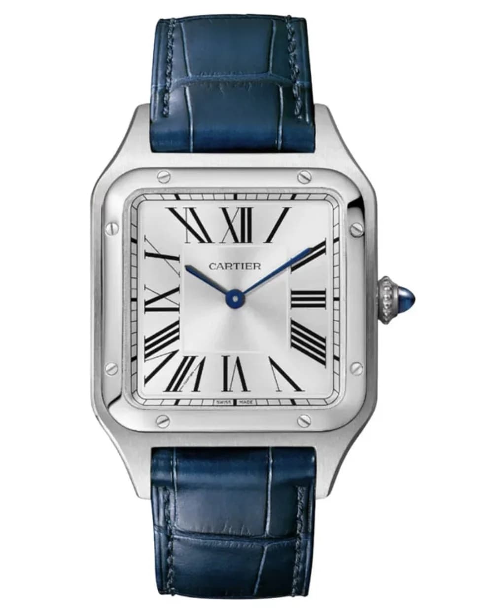 Santos Dumont Large Silver / Leather Strap