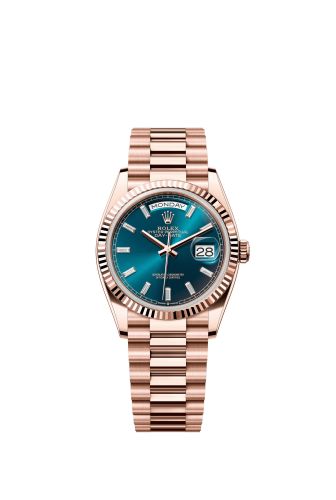 Day-Date 36 Everose Gold - Fluted / Blue-Green - Baguette / President