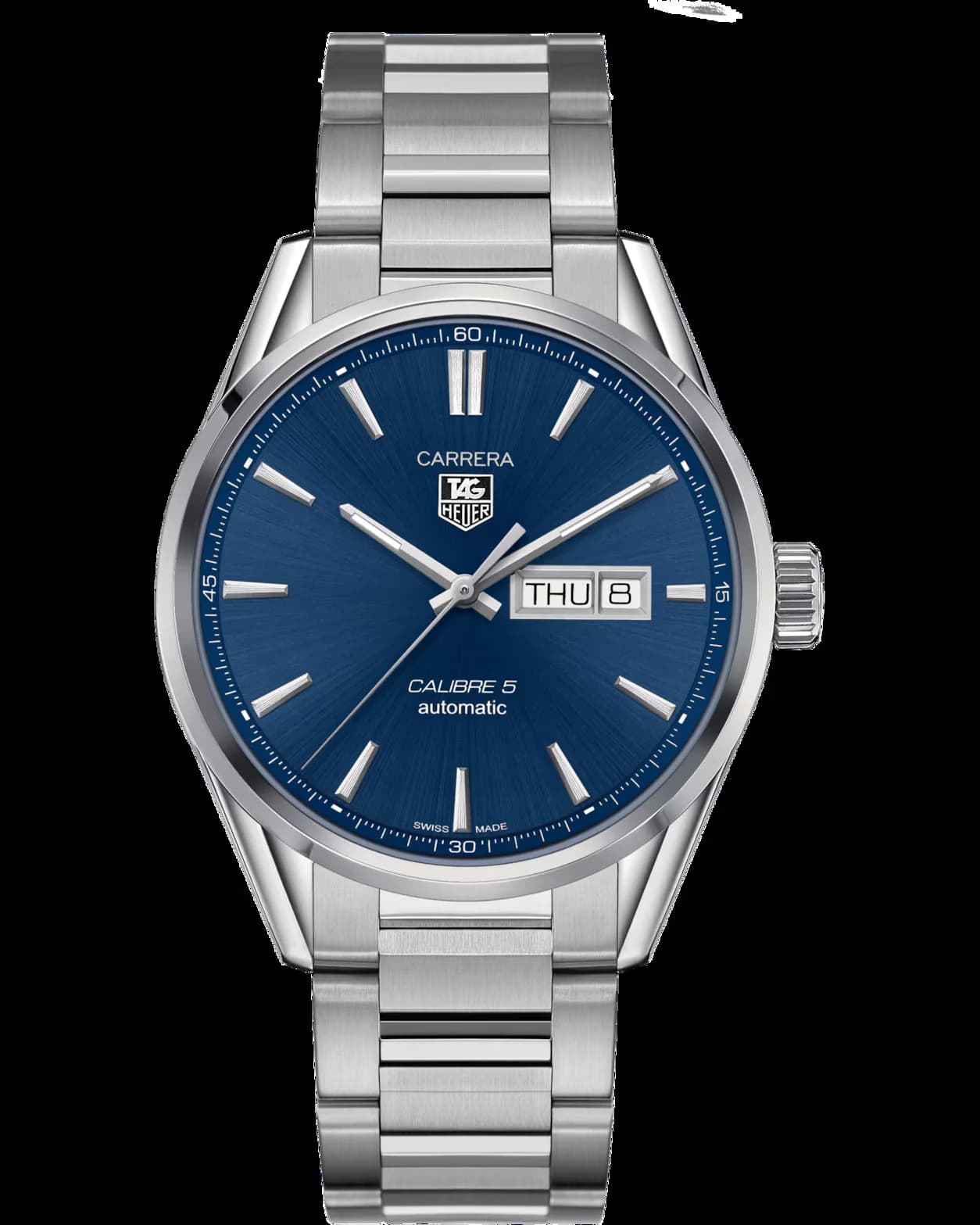Carrera Calibre 5 Day-Date Blue Dial Steel Bracelet