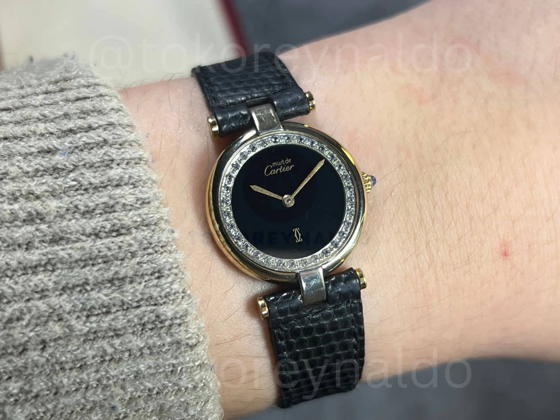 Vintage Cartier Must de Cartier Vendôme Round Vermeil 925 Black Spider Dial Ref. LX2567