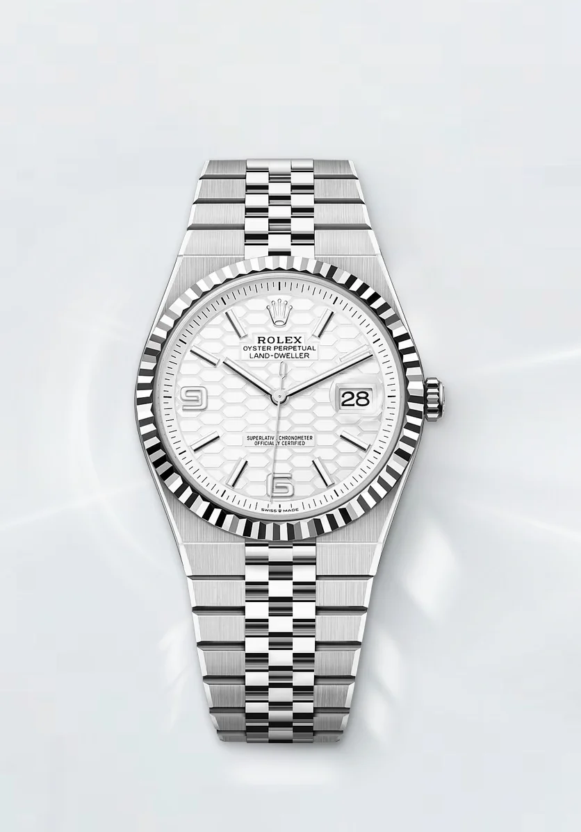 Land-Dweller 40 Oystersteel - White Gold / White / Flat Jubilee