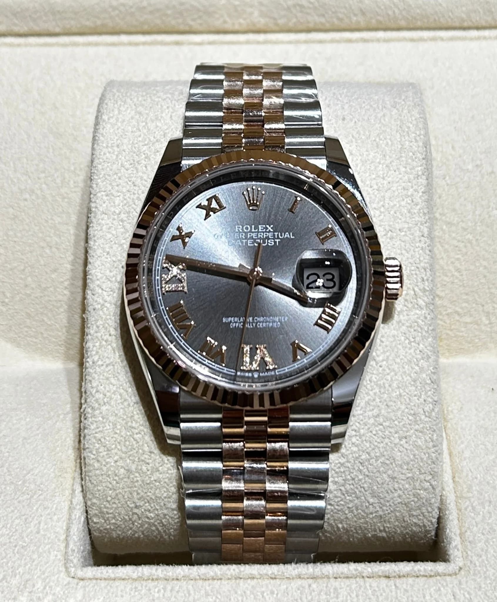 Thumb Datejust 36 Stainless Steel / Everose / Fluted / Slate Roman Diamond / Jubilee
