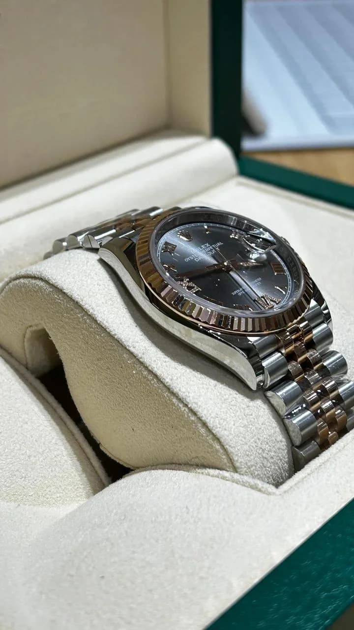 Thumb Datejust 36 Stainless Steel / Everose / Fluted / Slate Roman Diamond / Jubilee