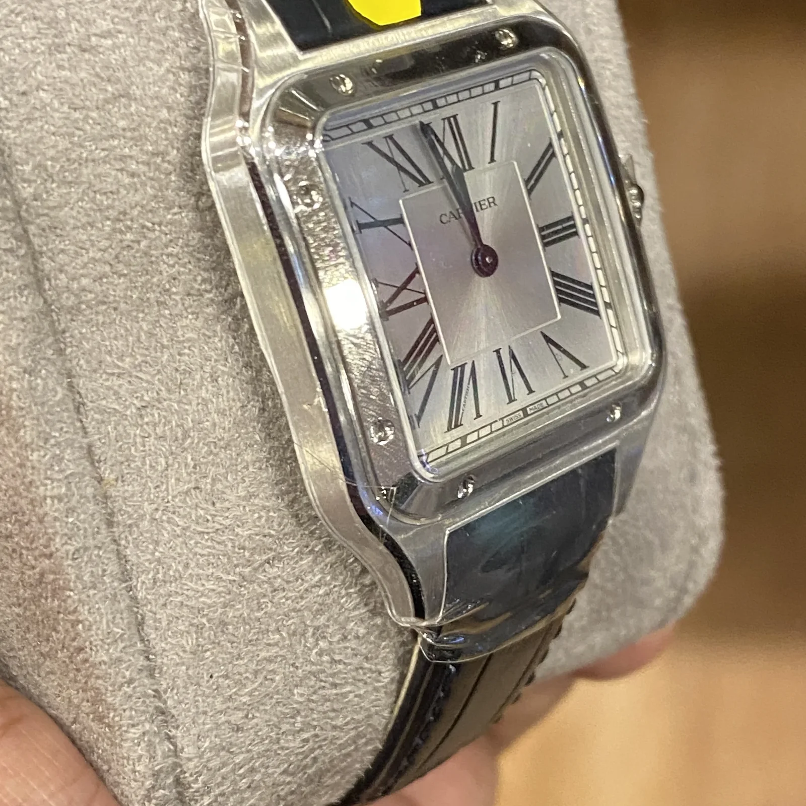 Thumb Santos Dumont Large Silver / Leather Strap