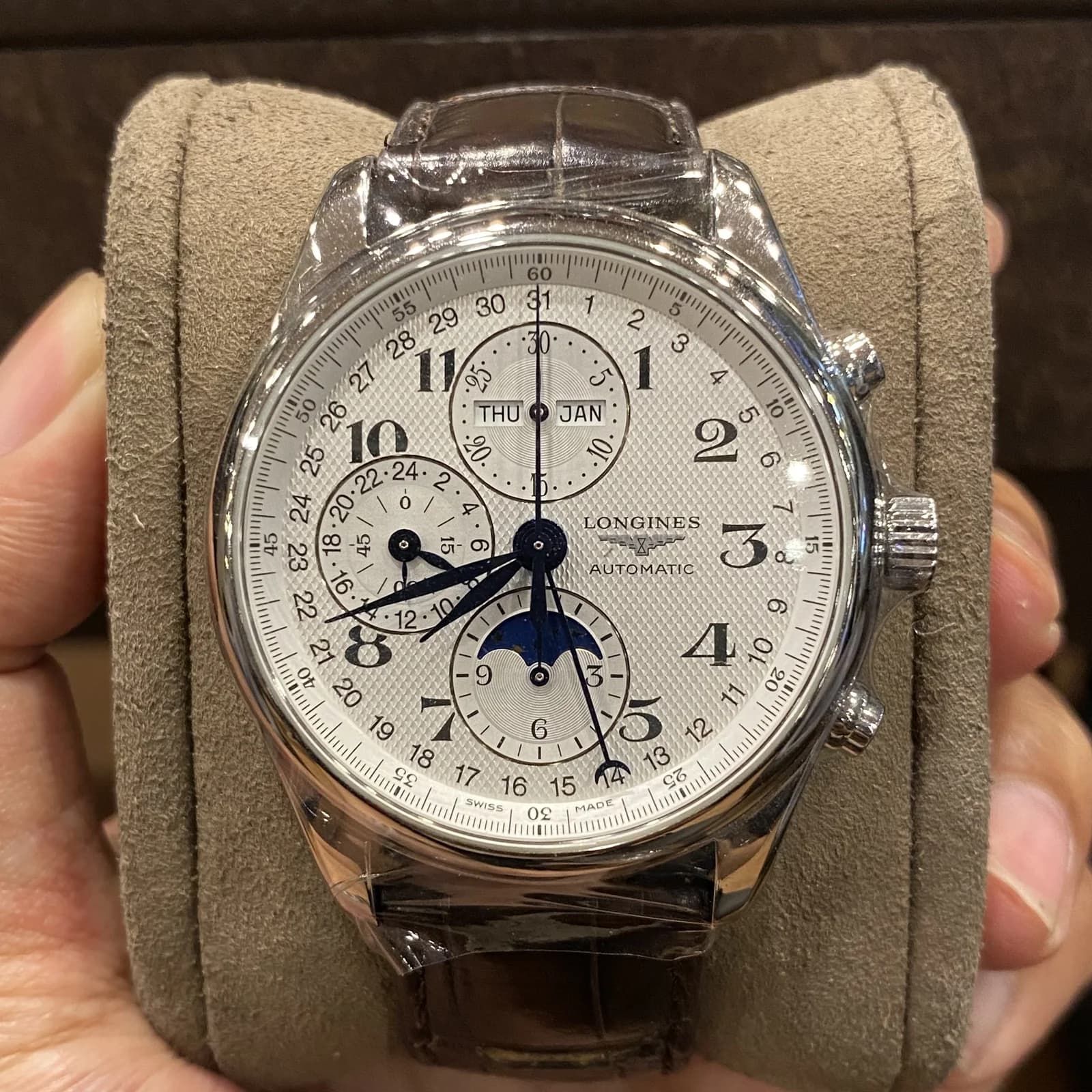 Thumb Master Collection 42 Chronograph Calendar Stainless Steel / Silver-Arabic / Alligator