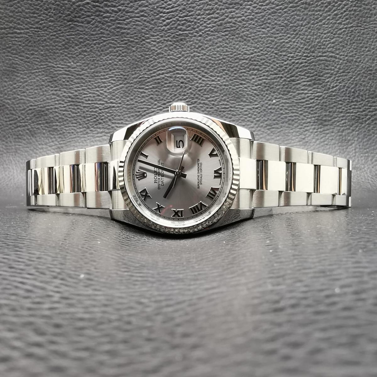 Thumb Datejust 36 Stainless Steel Fluted / Oyster / White Roman