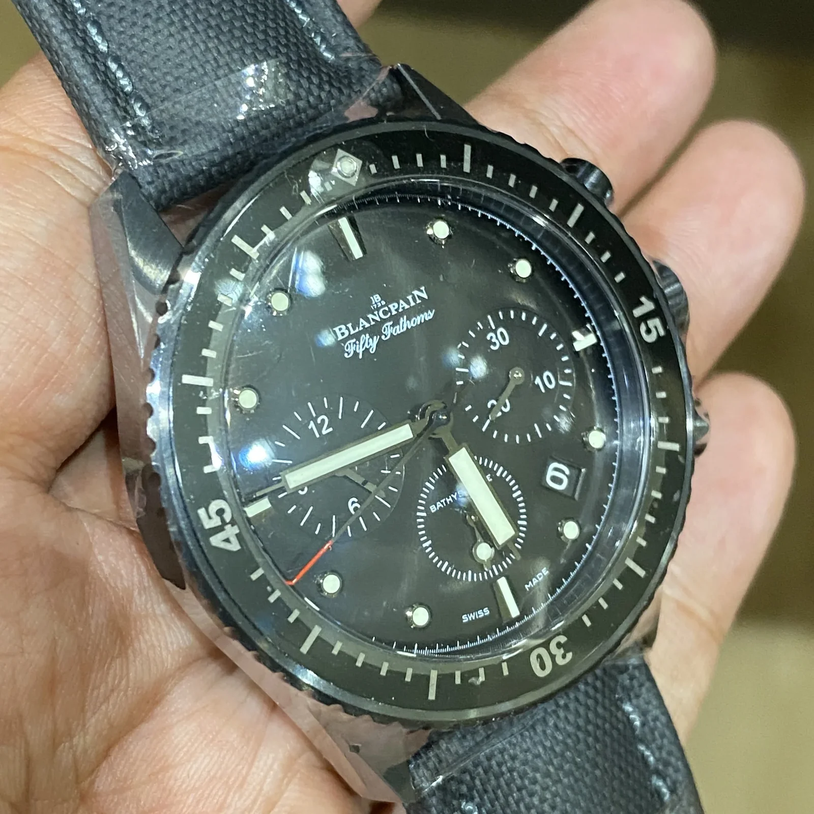 Thumb Fifty Fathoms Bathyscaphe Flyback Chronograph Black Ceramic / Black / Black Canvas