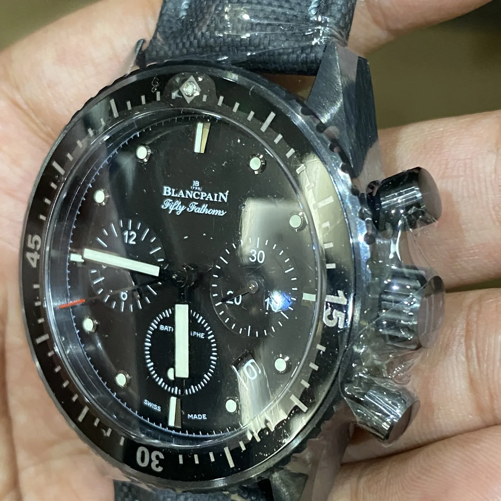 Thumb Fifty Fathoms Bathyscaphe Flyback Chronograph Black Ceramic / Black / Black Canvas