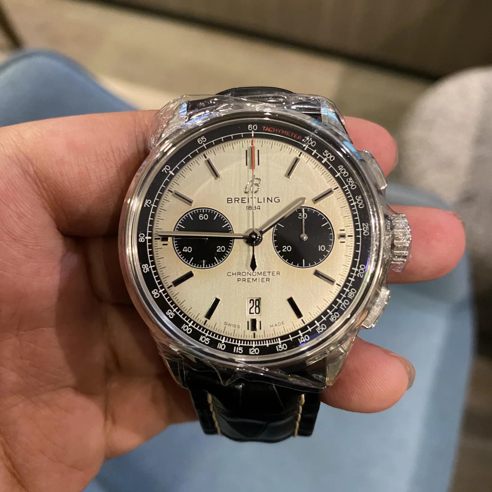 Thumb Premier B01 Chronograph 42 Stainless Steel / Silver / Croco / Pin