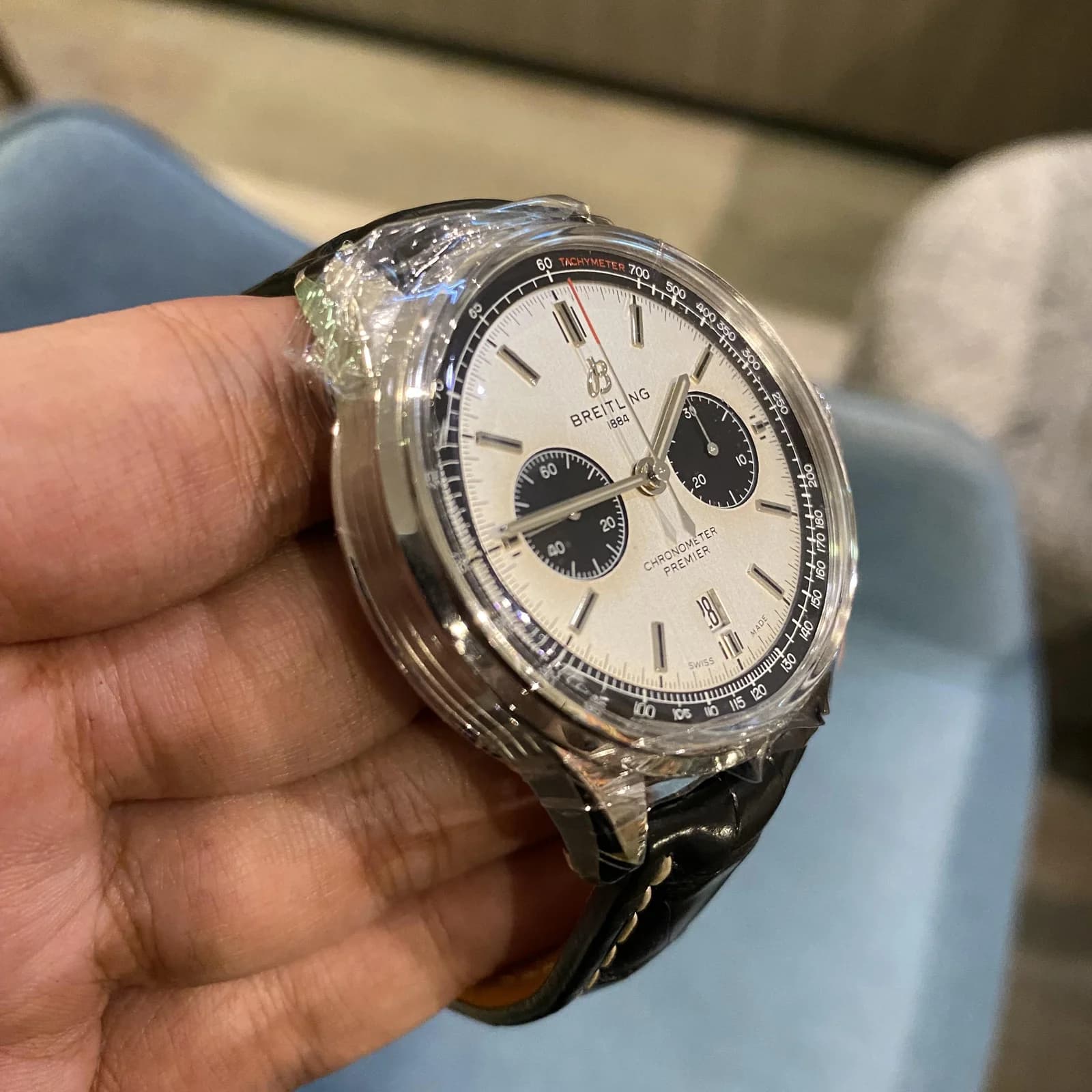 Thumb Premier B01 Chronograph 42 Stainless Steel / Silver / Croco / Pin