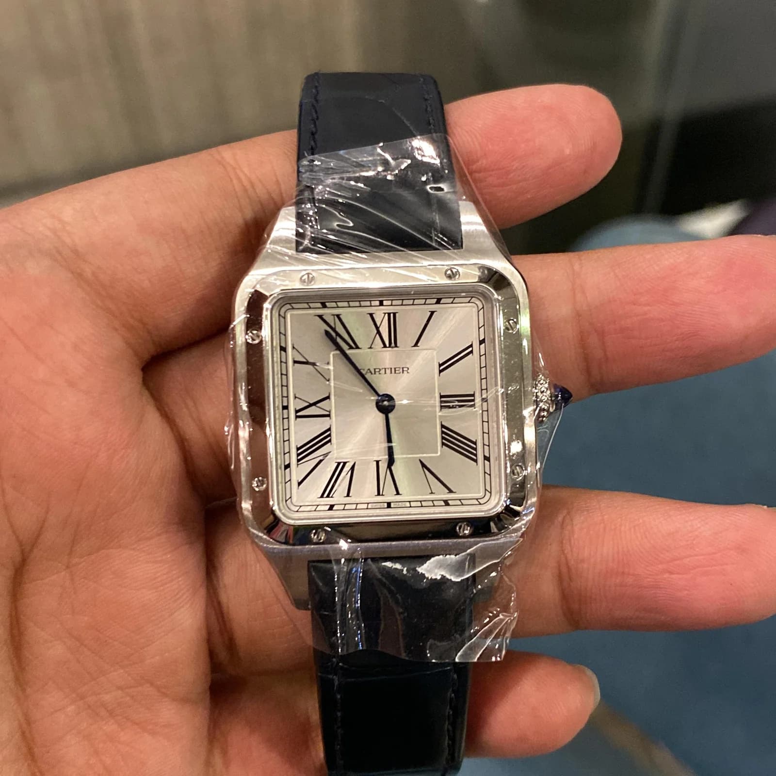 Thumb Santos Dumont Large / Blue Alligator Strap