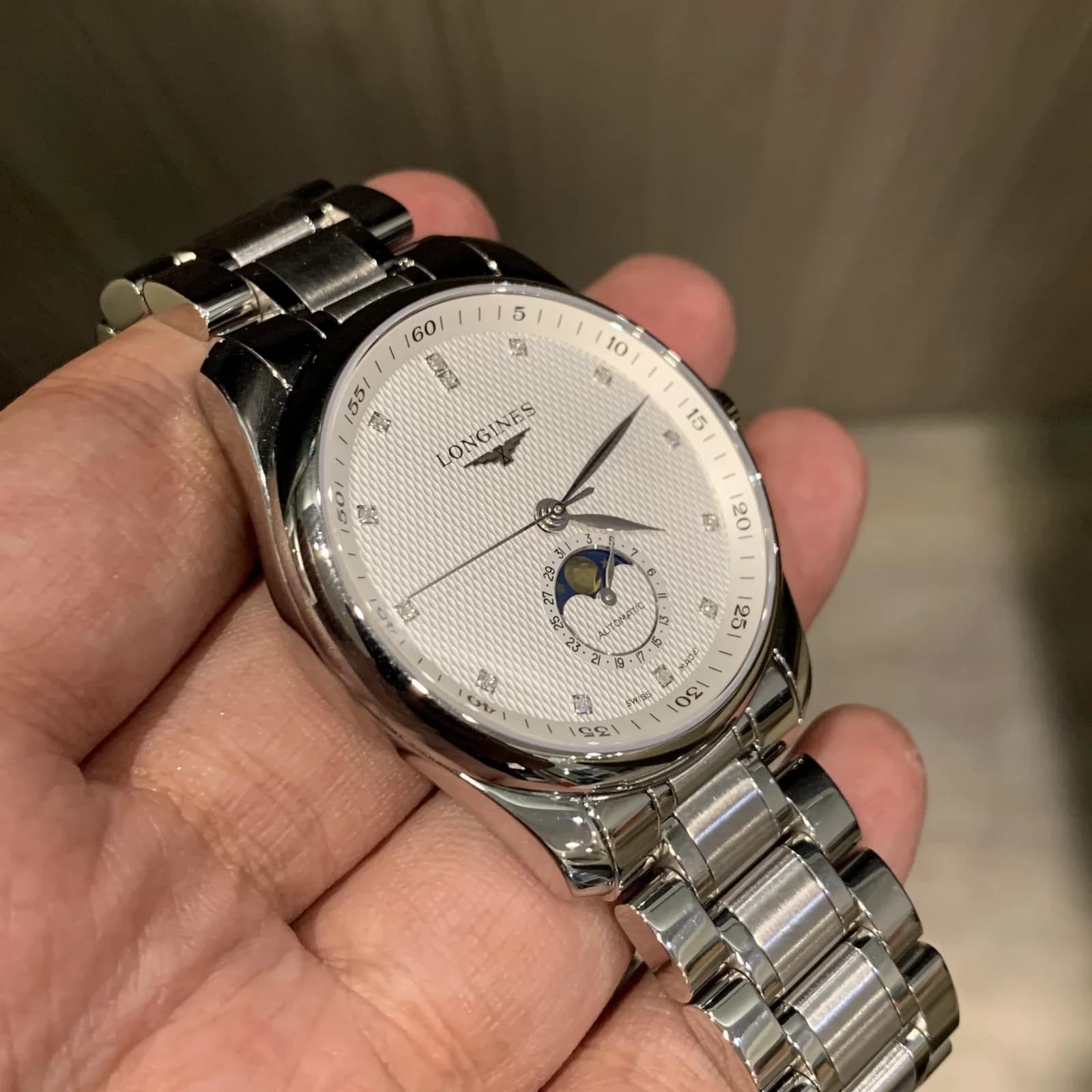 Thumb Master Collection 40 Moonphase Stainless Steel / Silver-Diamond / Bracelet