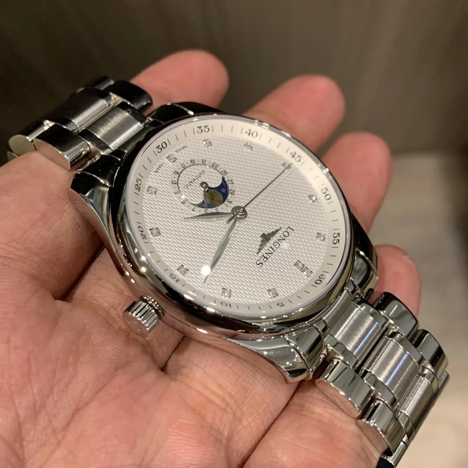 Thumb Master Collection 40 Moonphase Stainless Steel / Silver-Diamond / Bracelet