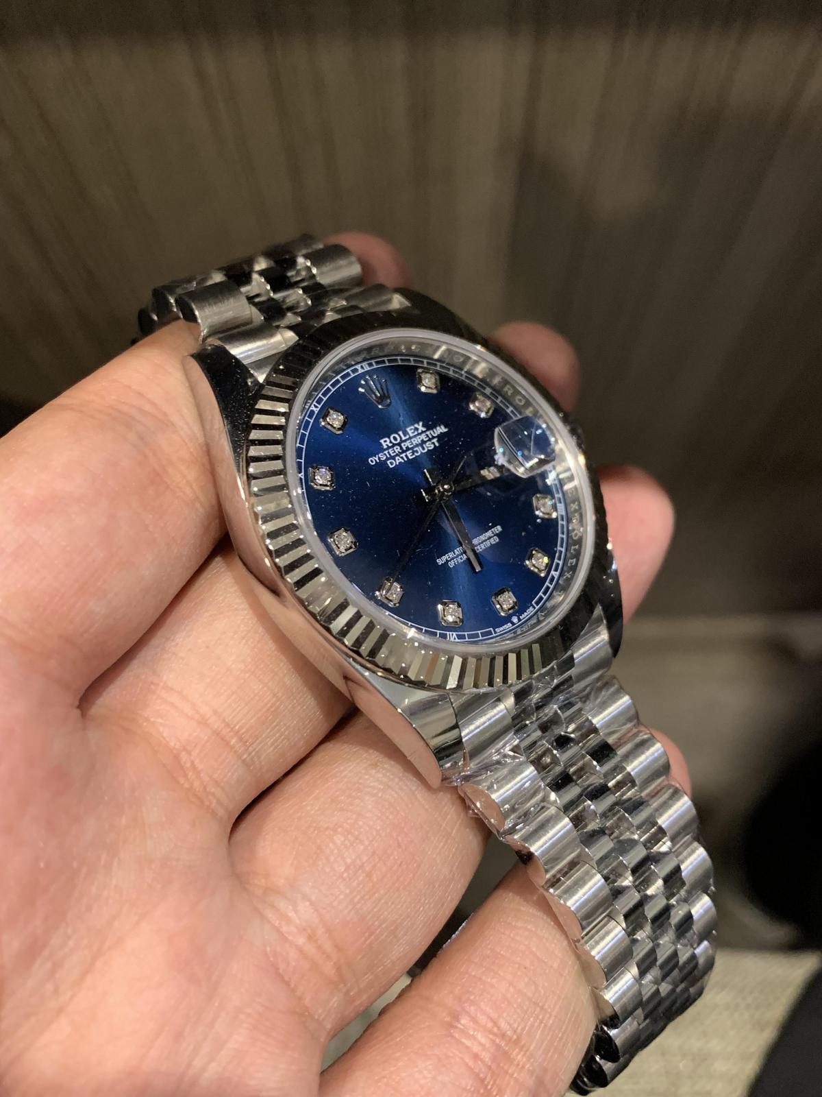 Thumb Datejust 41 Stainless Steel Fluted / Jubilee  / Blue - Diamond