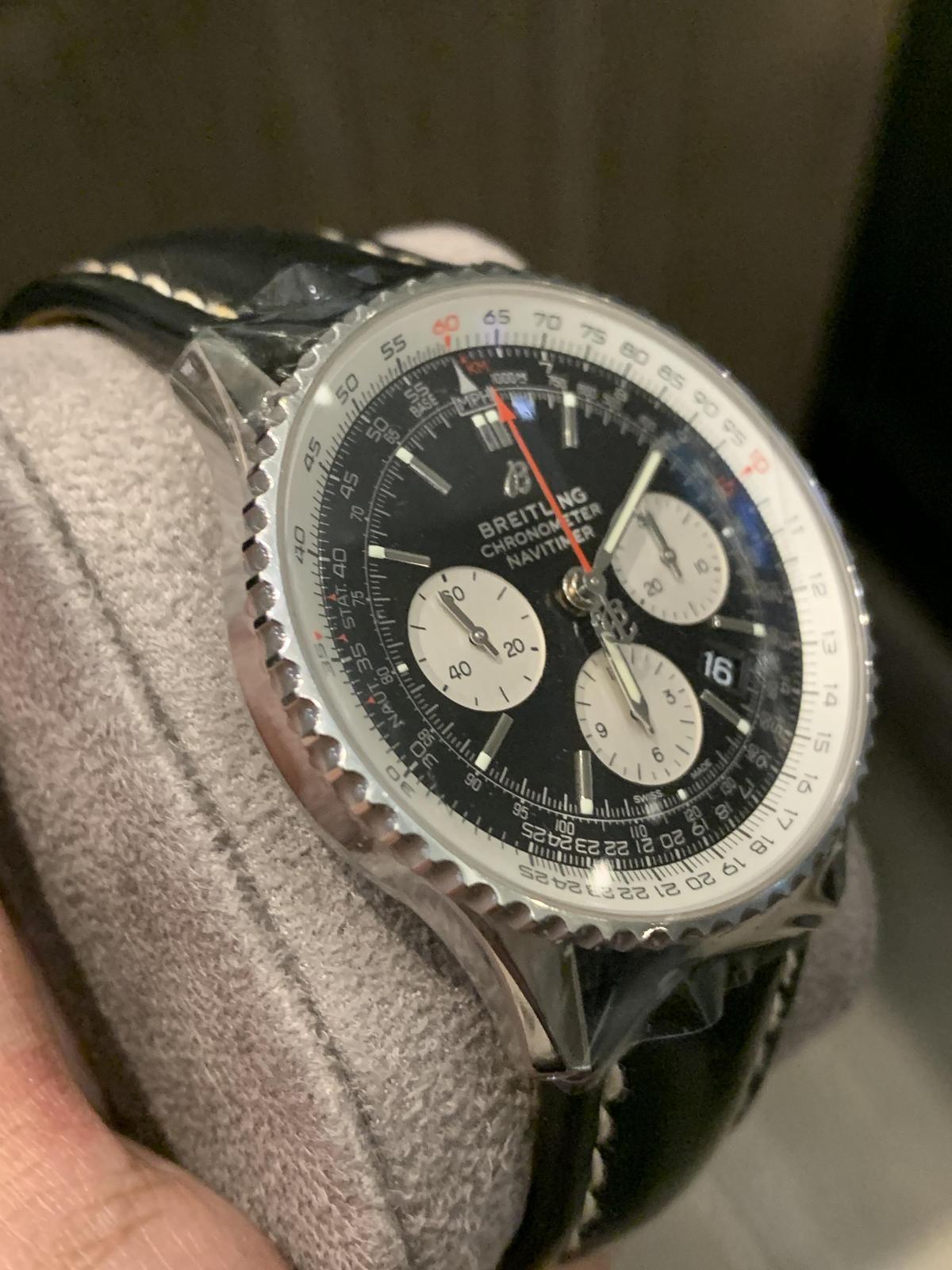 Thumb Navitimer 1 B01 Chronograph 43 Stainless Steel / Black / Croco /  Pin