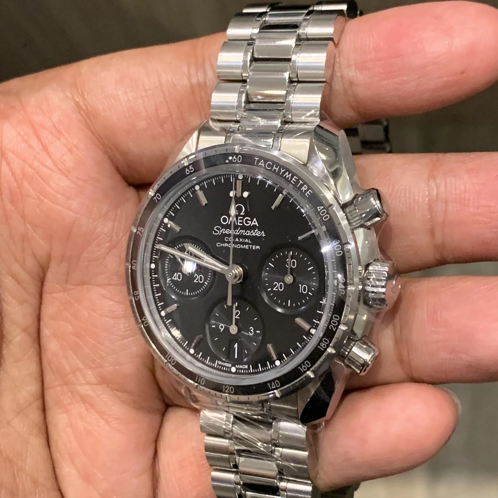 Thumb Speedmaster Co-Axial 38 Stainless Steel / Black / Bracelet