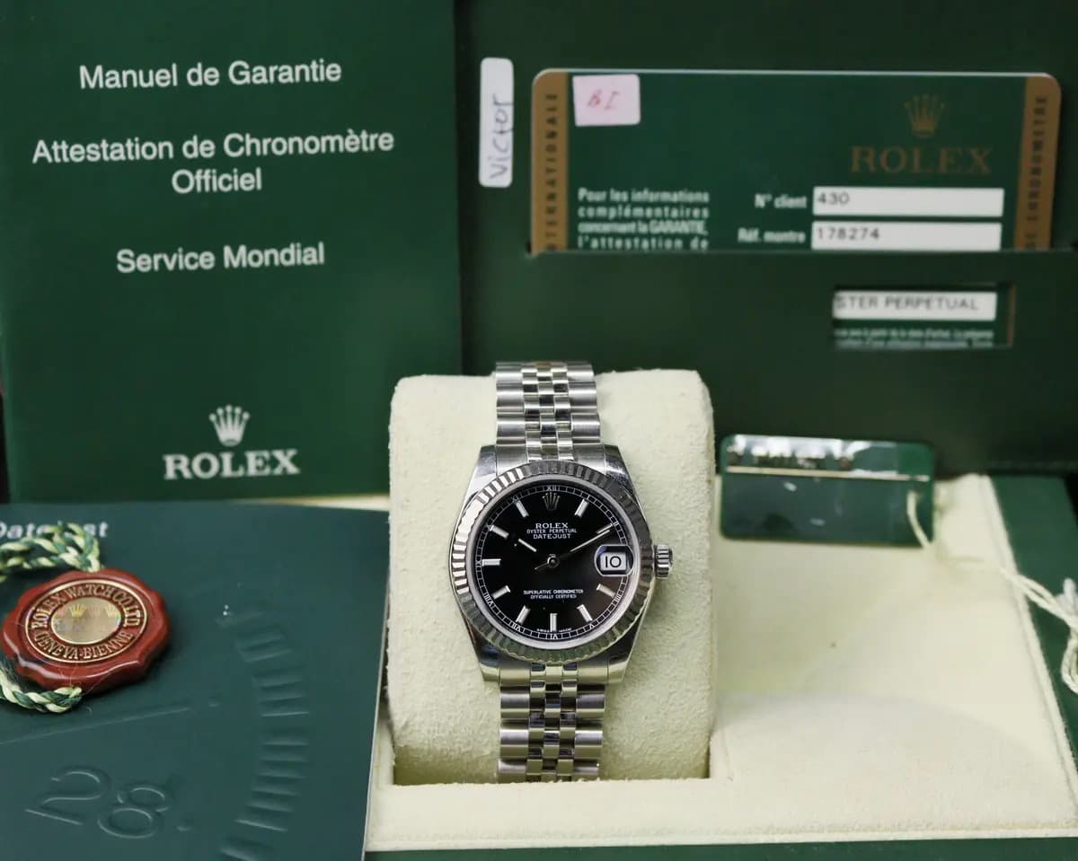 Thumb Datejust 31 Stainless Steel Fluted / Jubilee / Black