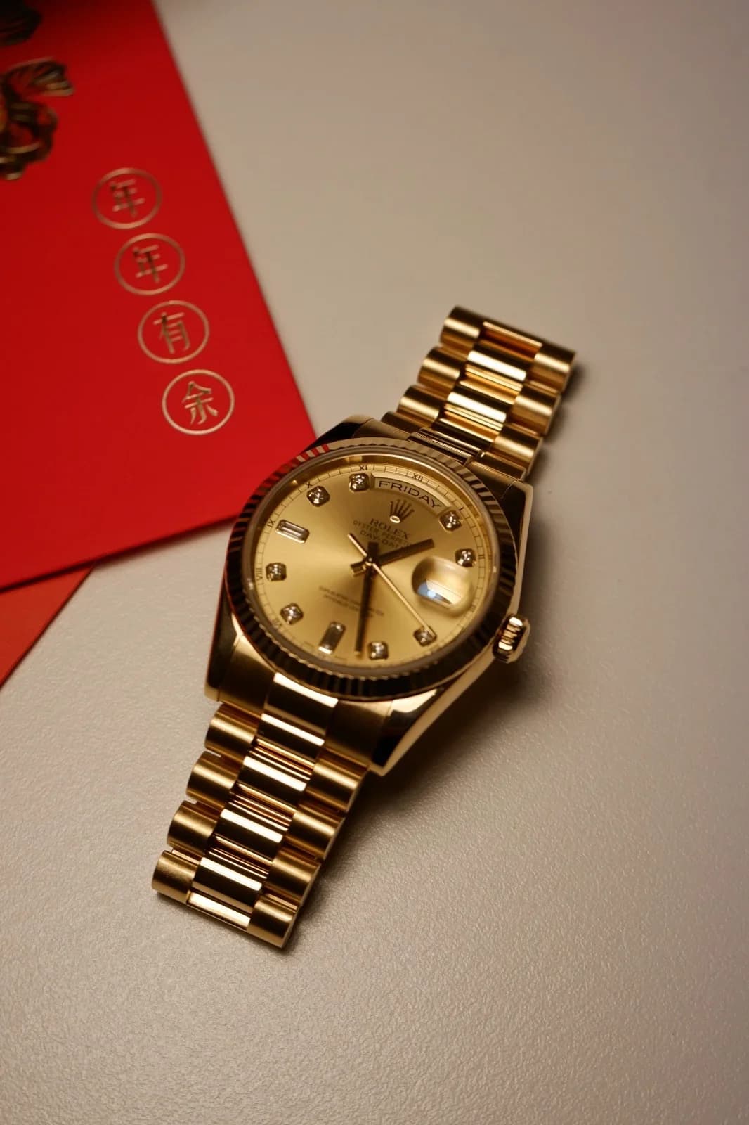 Thumb Day-Date 36 Yellow Gold Fluted / President / Champagne Diamonds