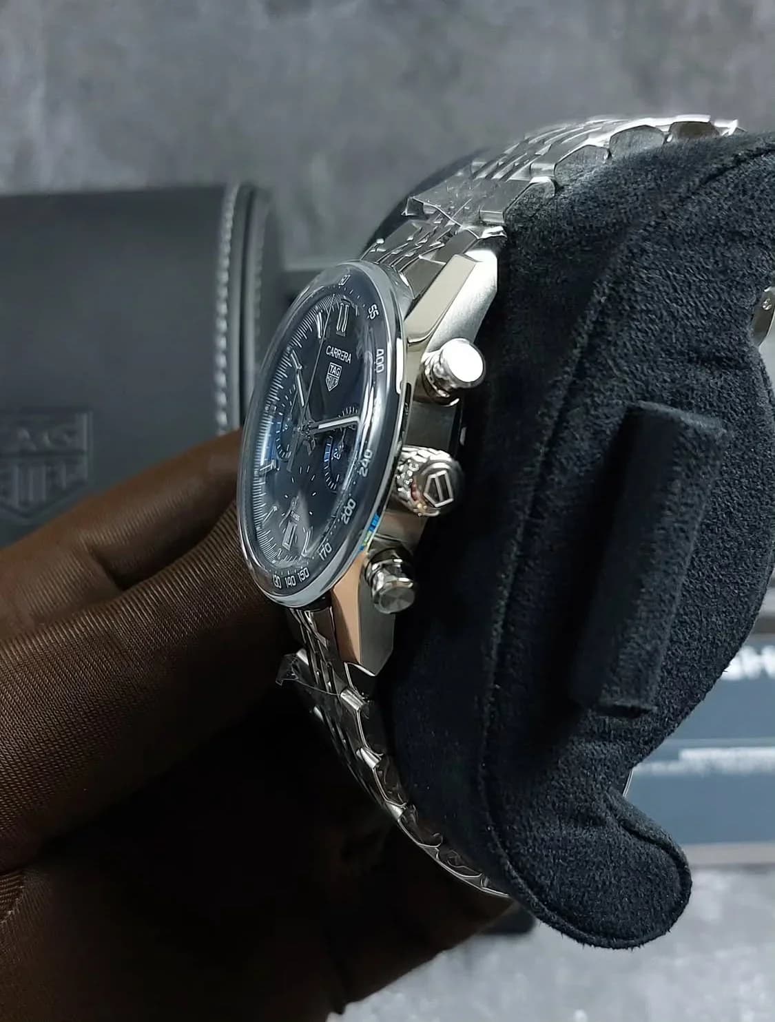 Thumb Carrera Chronograph Glass Box Stainless Steel / Blue /Bracelet