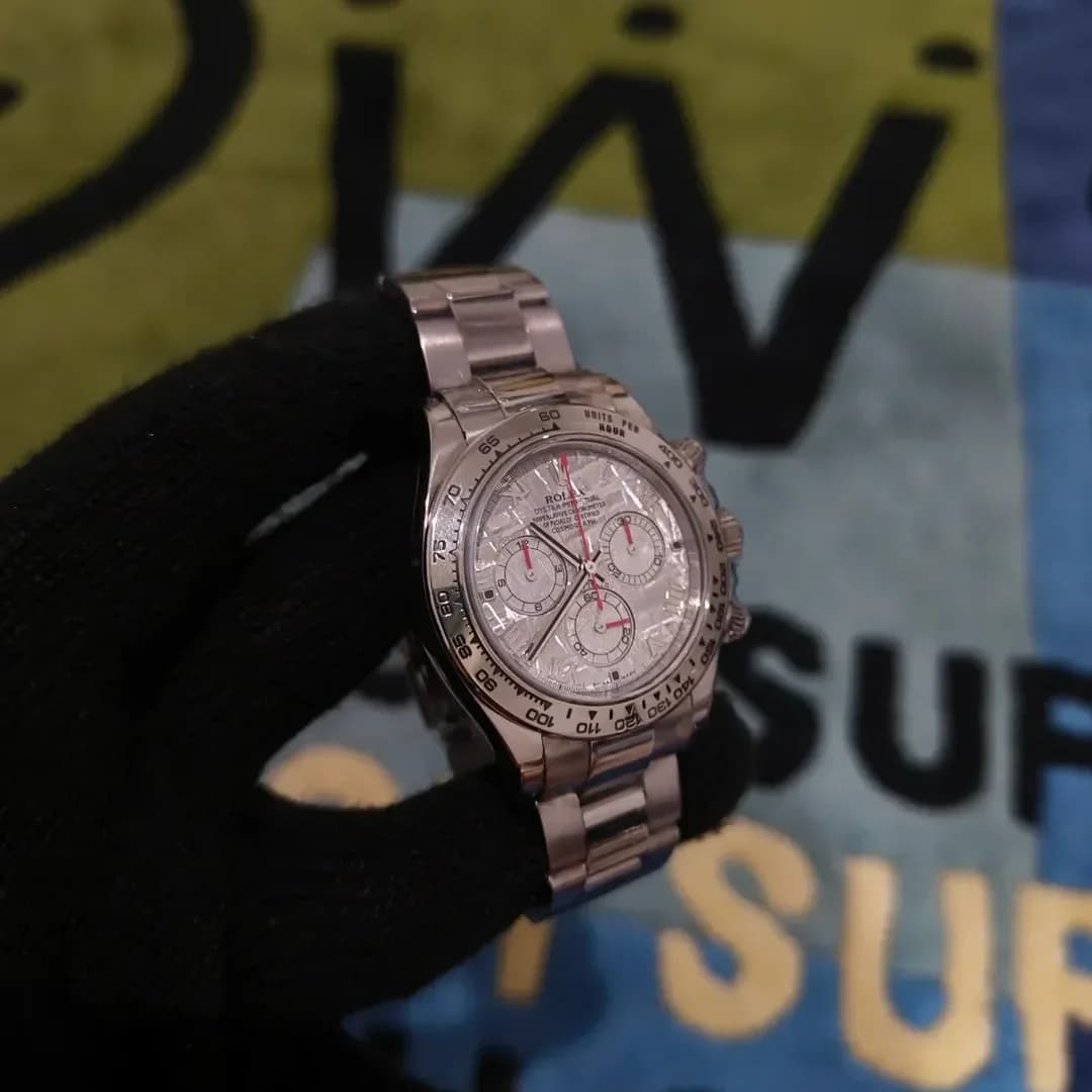 Thumb Daytona White Gold Strap Meteorite Roman