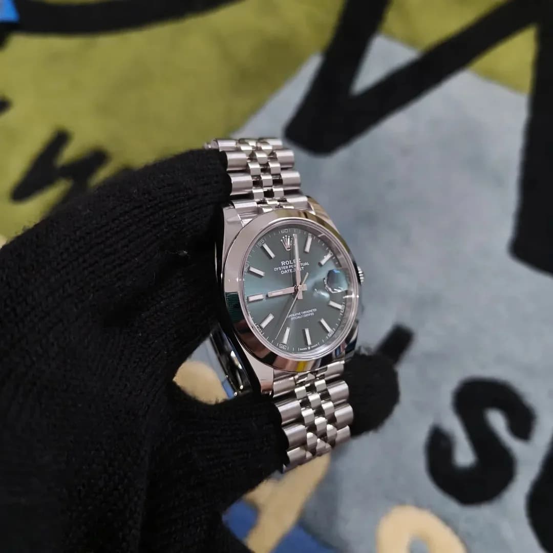 Thumb Datejust 41 Stainless Steel Smooth / Jubilee / Green - Fluted