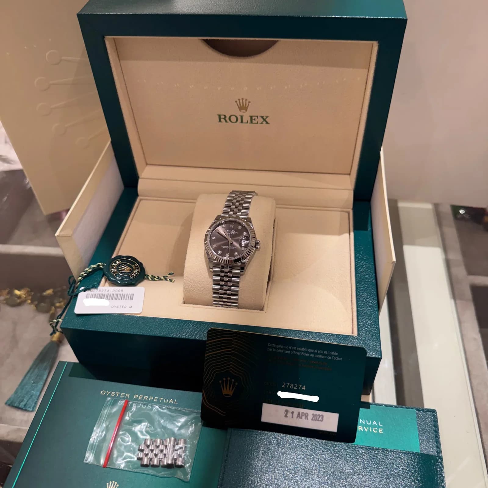 Thumb Datejust 31 Stainless Steel Fluted / Jubilee / Grey - Diamonds