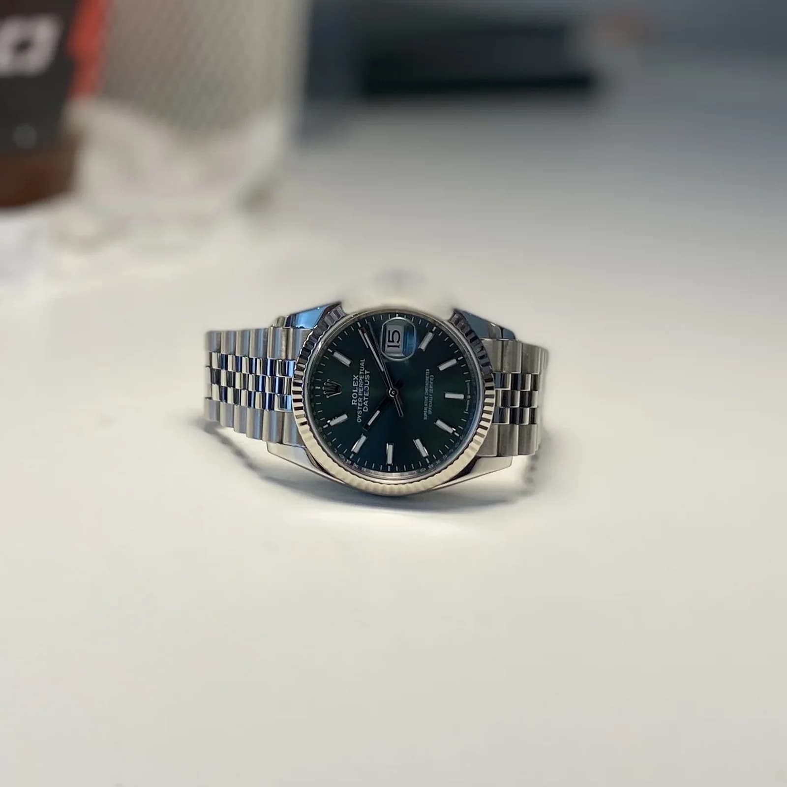 Thumb Datejust 36 Stainless Steel / Fluted / Green / Jubilee