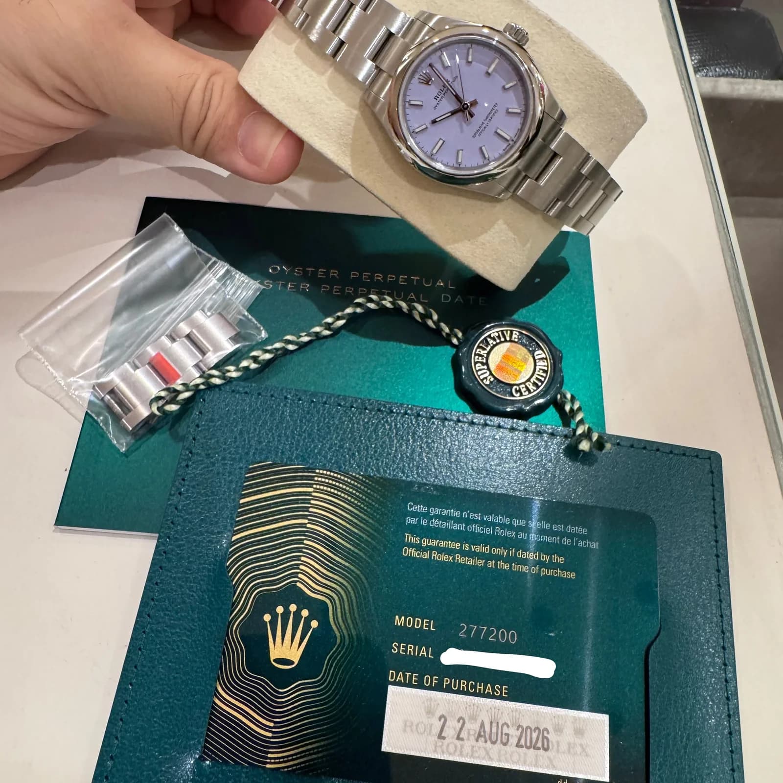 Thumb Oyster Perpetual 31 Stainless Steel / Lavender