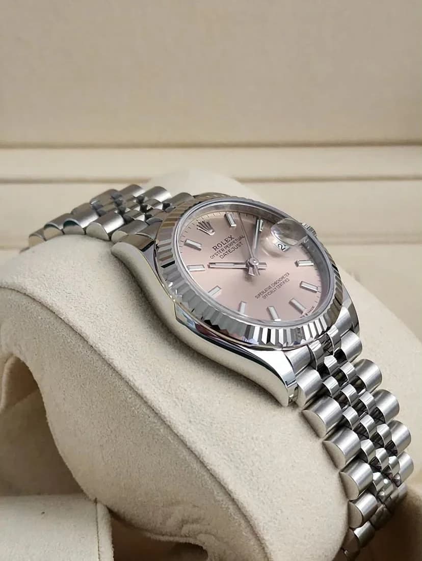 Thumb Datejust 31 Stainless Steel Fluted / Jubilee / Pink