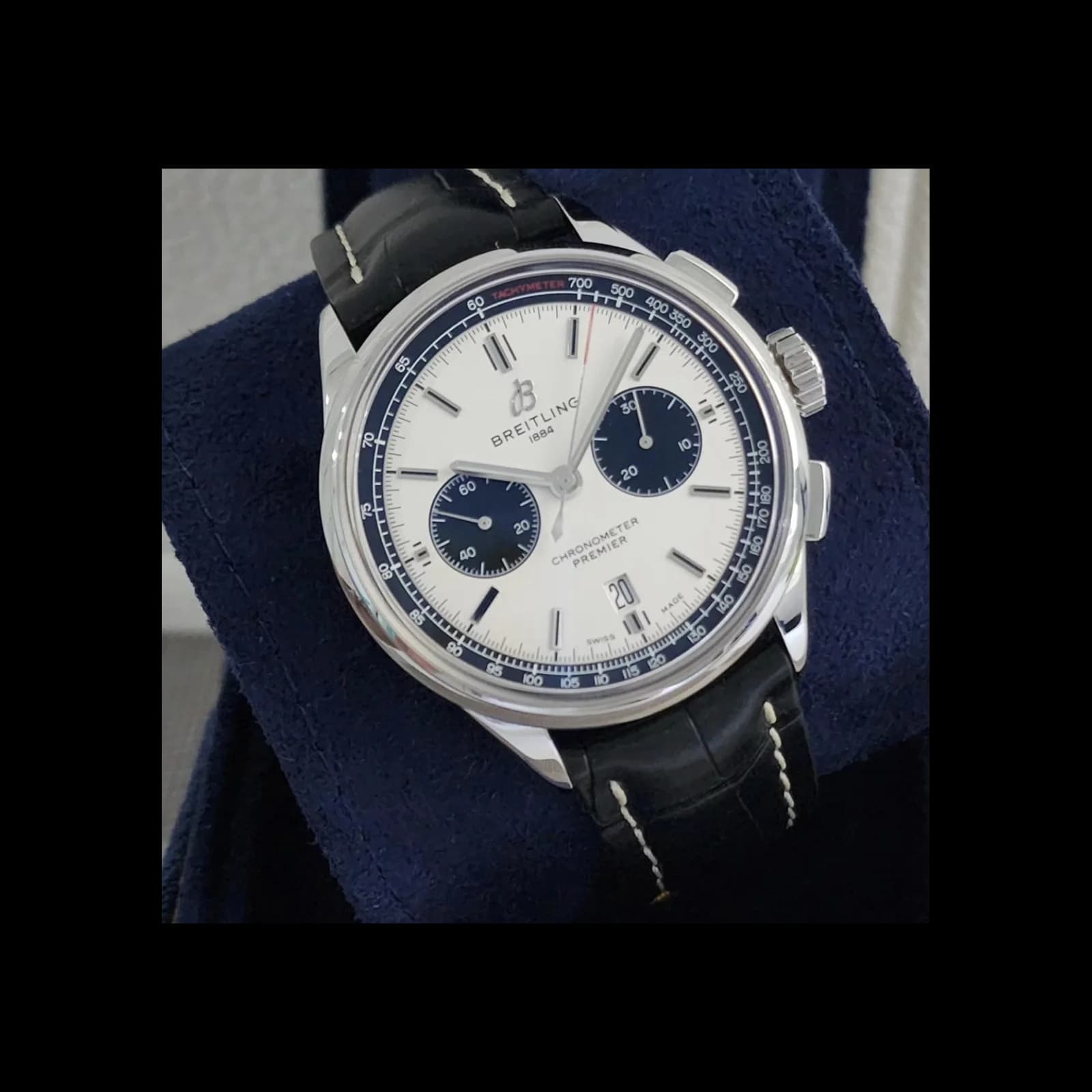 Thumb Premier B01 Chronograph 42 Stainless Steel / Silver / Croco / Pin