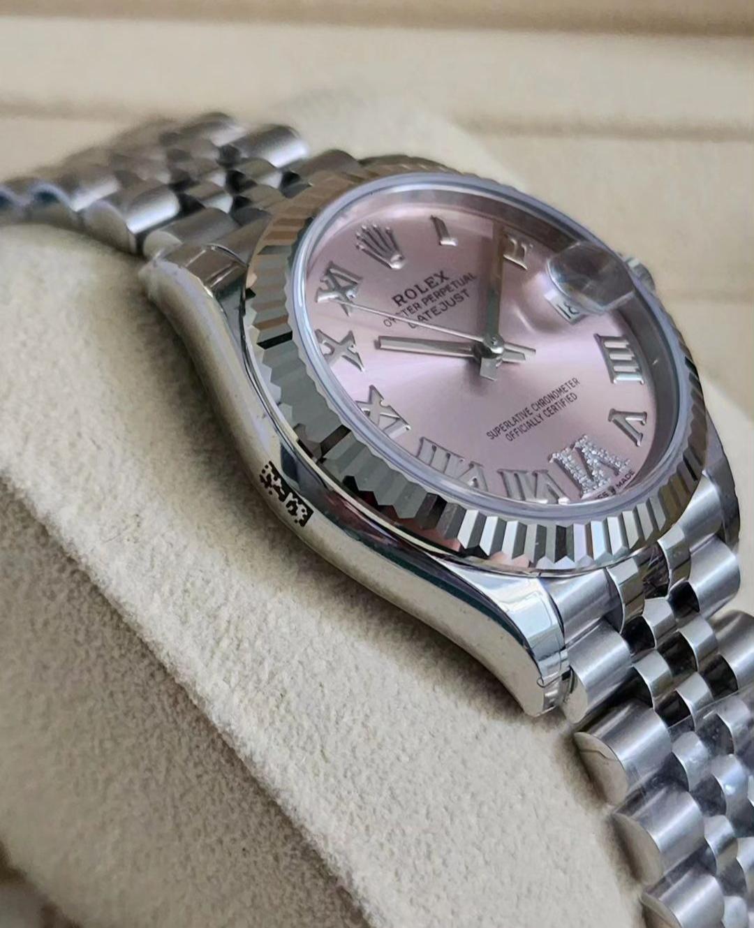Thumb Datejust 31 Stainless Steel Fluted / Jubilee / Pink Roman