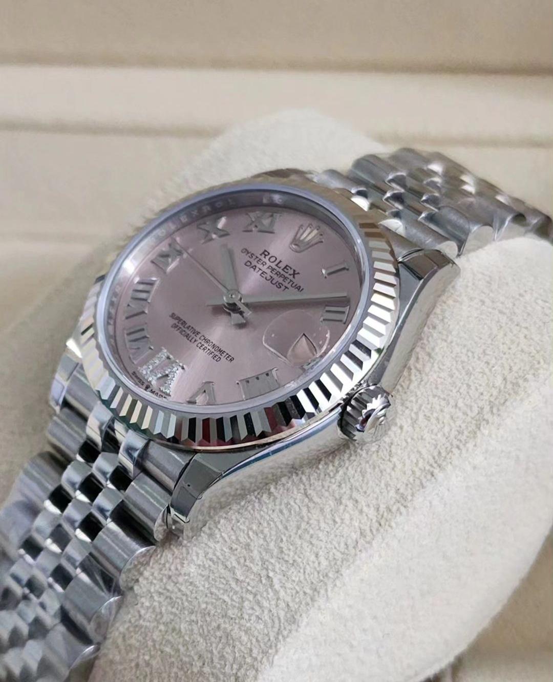 Thumb Datejust 31 Stainless Steel Fluted / Jubilee / Pink Roman
