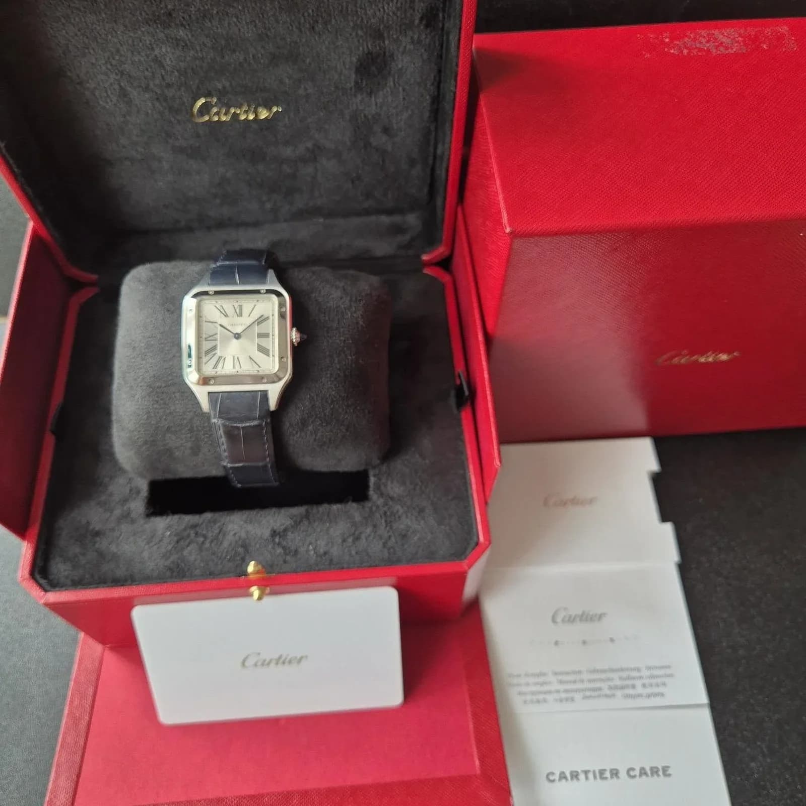 Thumb Santos Dumont Large Silver / Leather Strap