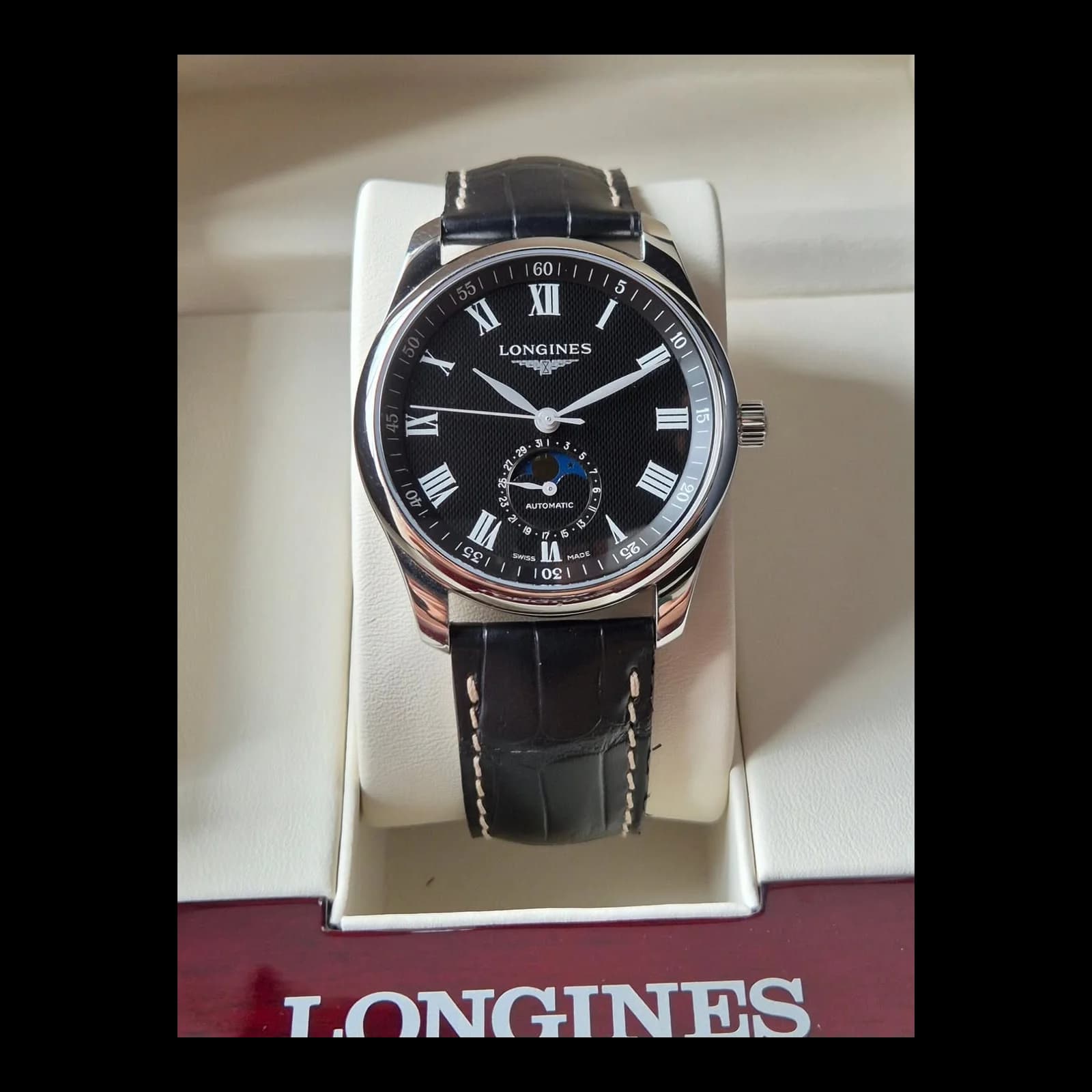 Thumb Master Collection 40 Moonphase Stainless Steel / Black-Roman / Alligator
