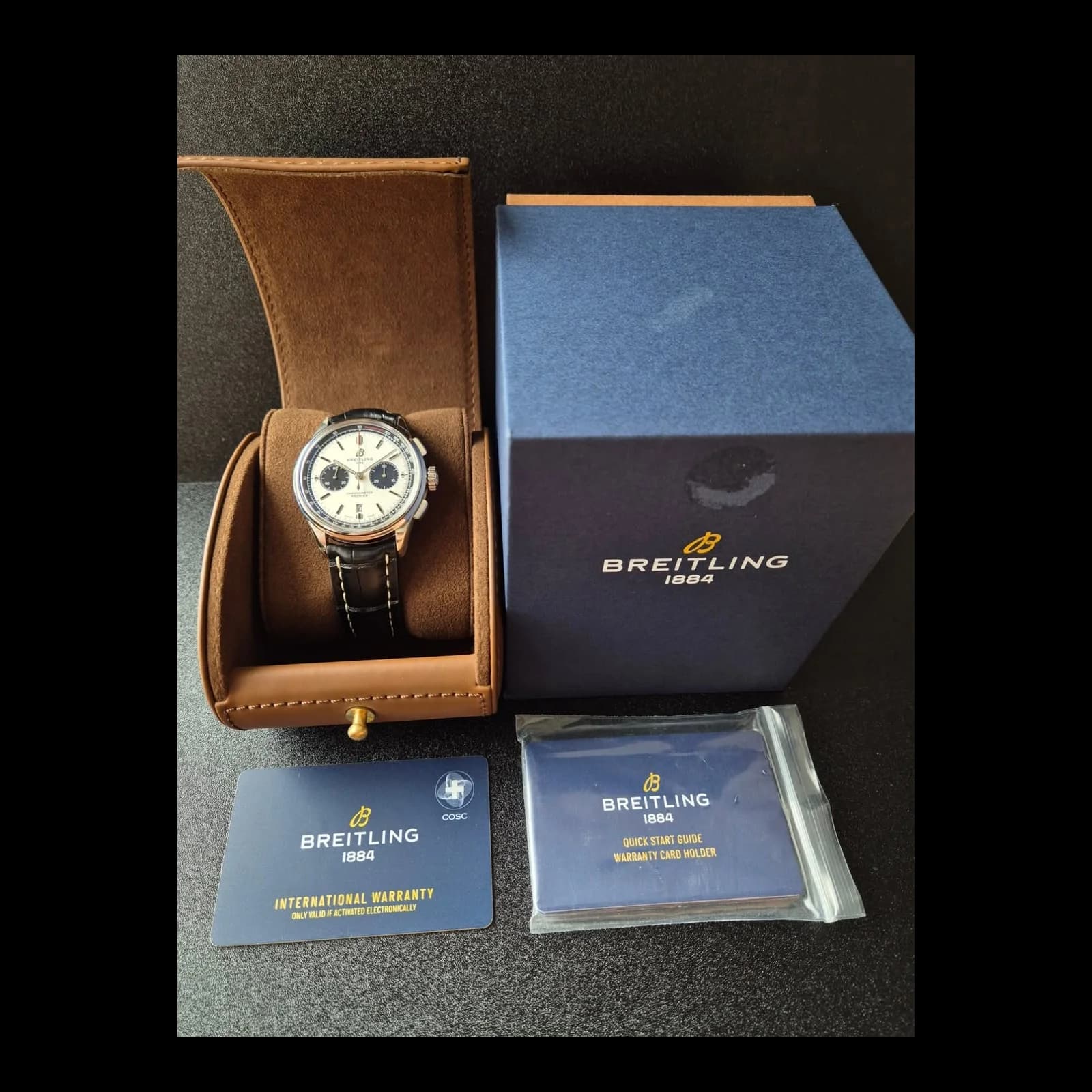 Thumb Premier B01 Chronograph 42 Stainless Steel / Silver / Croco / Folding