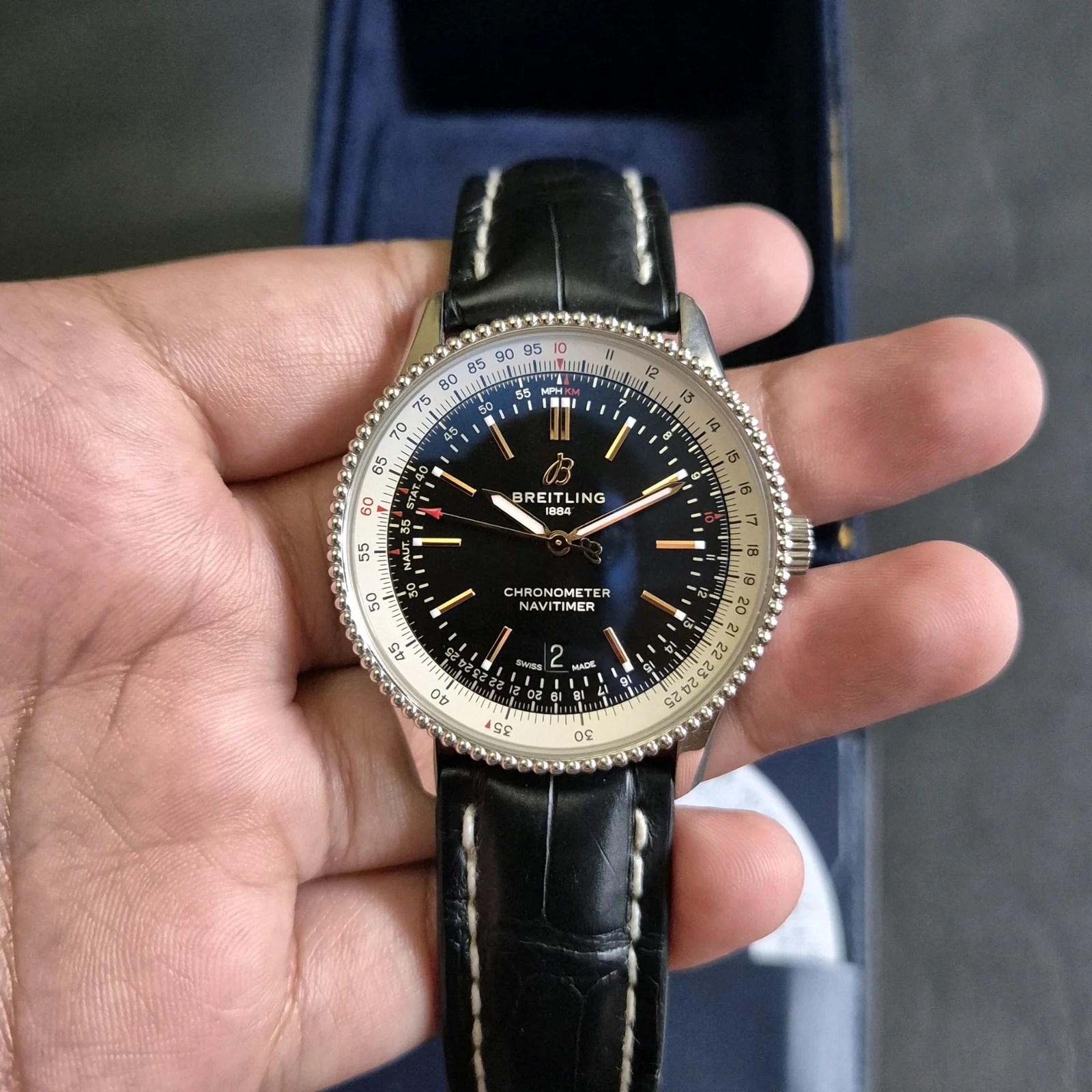 Thumb Navitimer Automatic 41 Automatic Stainless Steel / Black / Croco / Folding