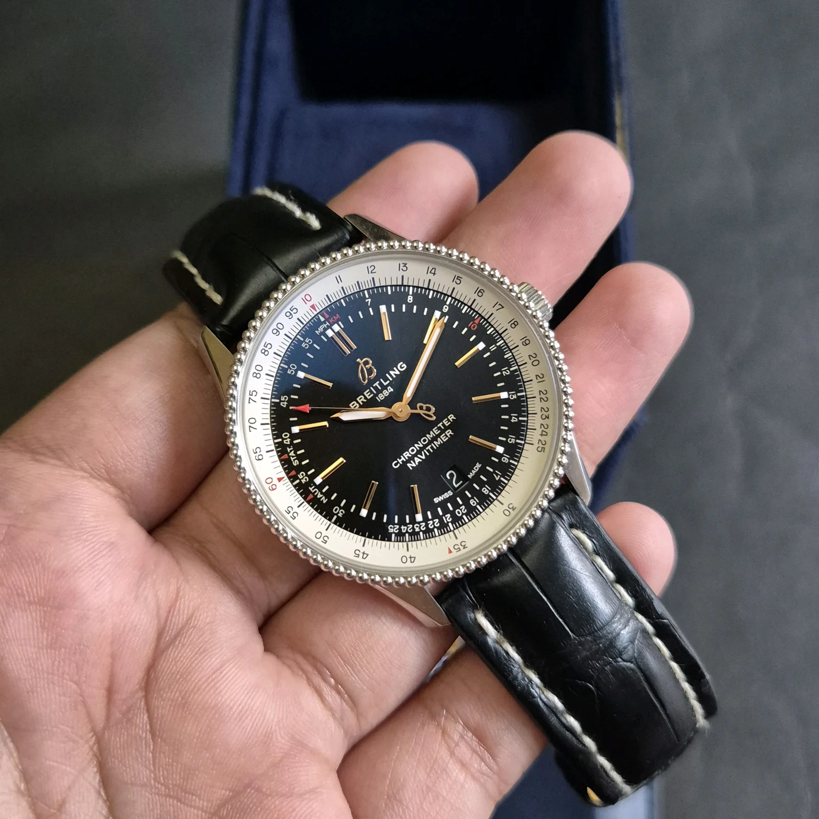 Thumb Navitimer Automatic 41 Automatic Stainless Steel / Black / Croco / Folding