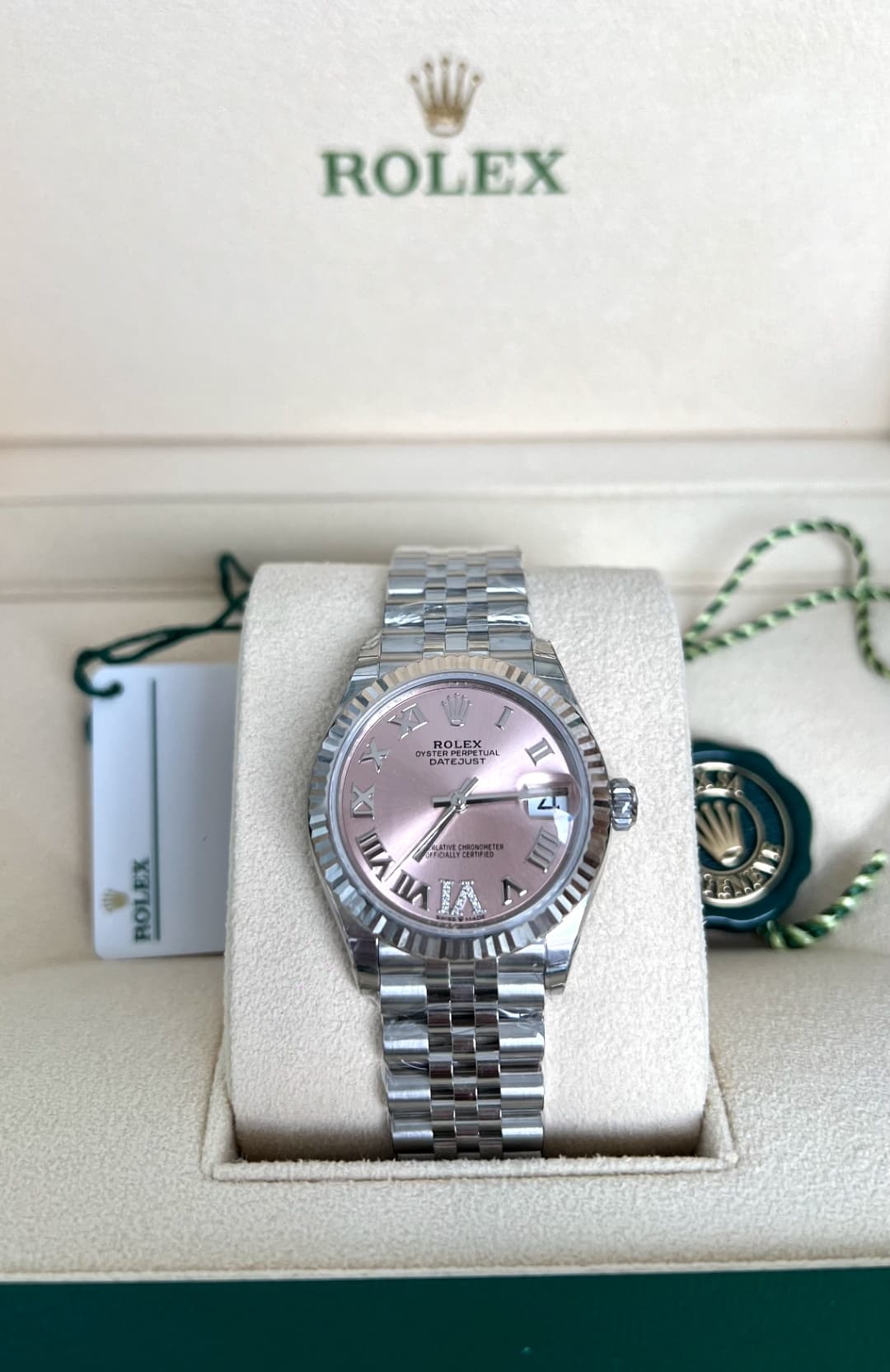 Thumb Datejust 31 Stainless Steel Fluted / Jubilee / Pink - Roman