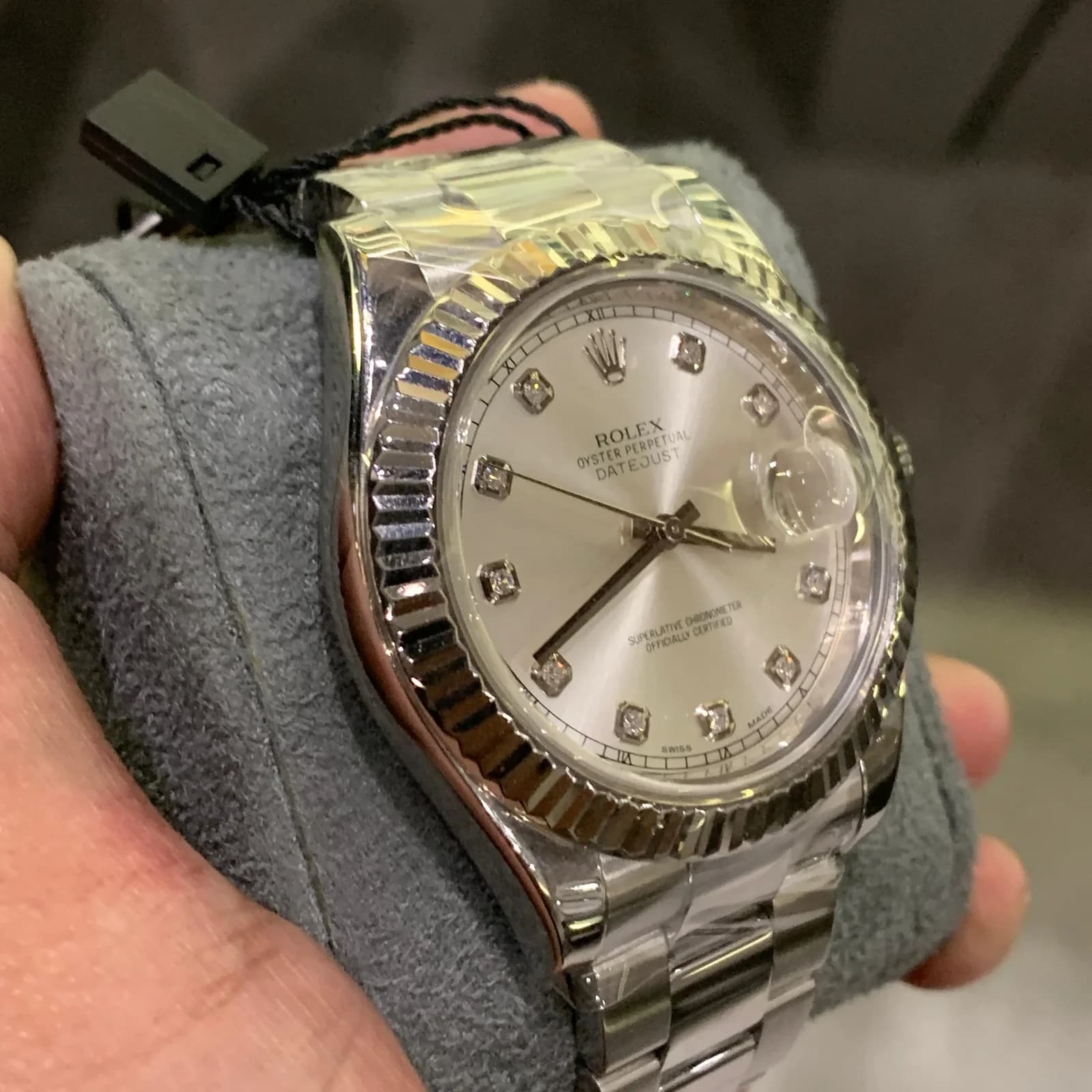 Thumb Datejust II Fluted Silver Diamonds
