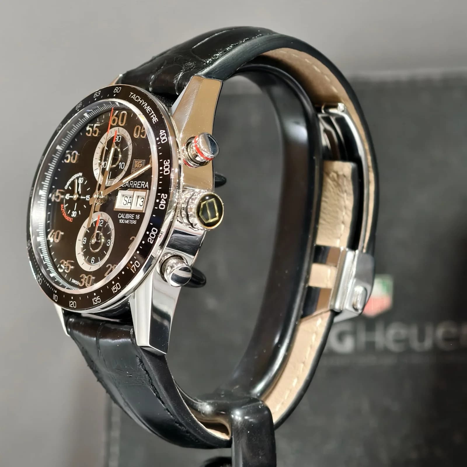 Thumb Carrera Calibre 16 Day Date 43 Stainless Steel / Black / Alligator