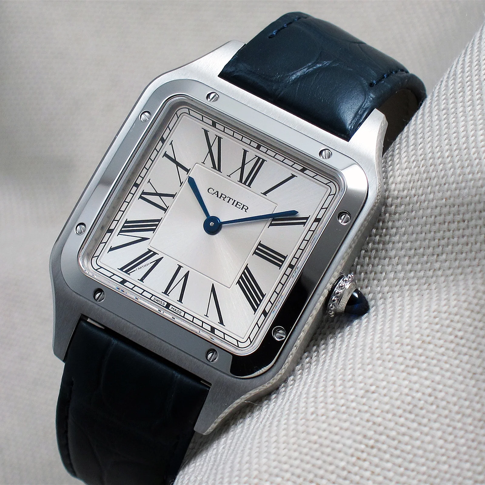 Santos Dumont Large / Blue Alligator Strap